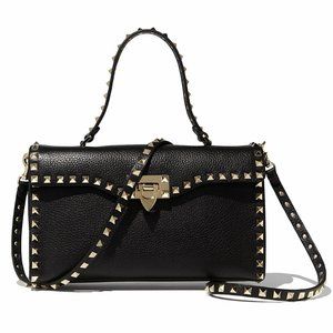 🖤 VALENTINO Black Rockstud Leather Satchel Bag